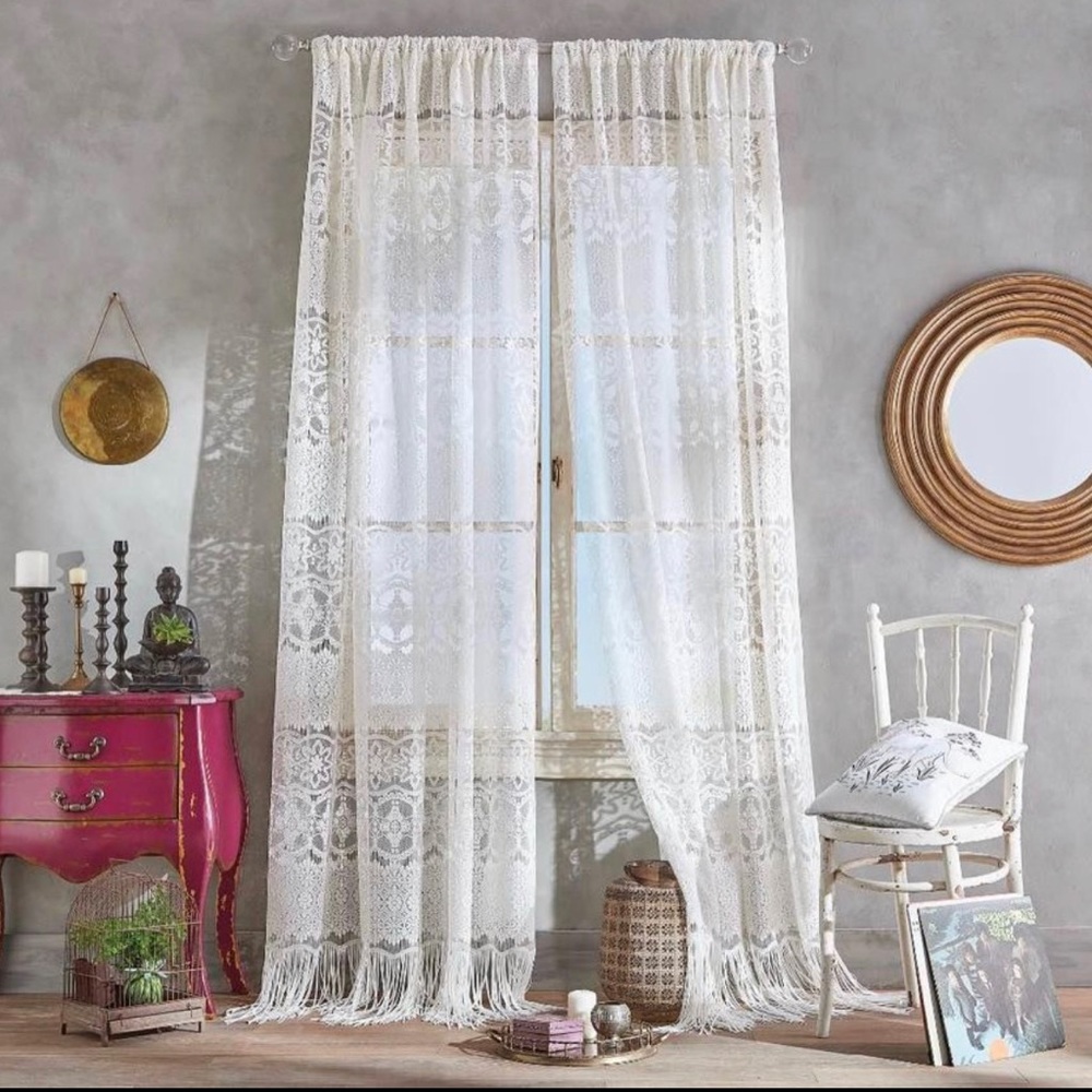 Brand New! Boho Lace Sheer Poletop Single Curtain Panel - 50" W x 84" L